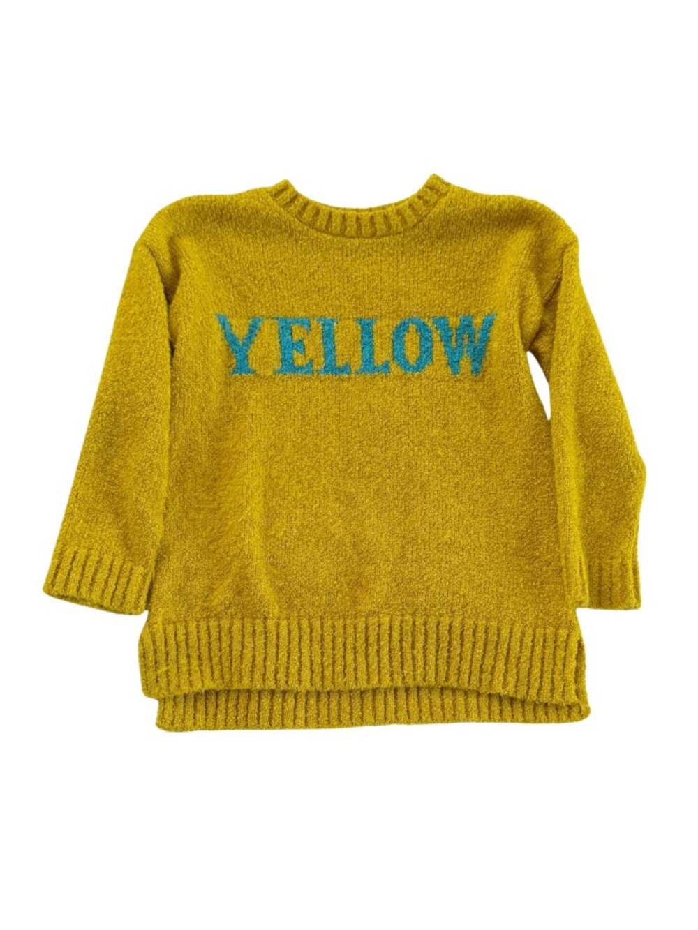 Zara Knitwear Mustard Yellow Text Intarsia Graphic Sweater Size 9